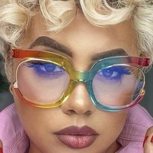 NEW Women Oversize Frame Rainbow Glasses Blue Light Blocking